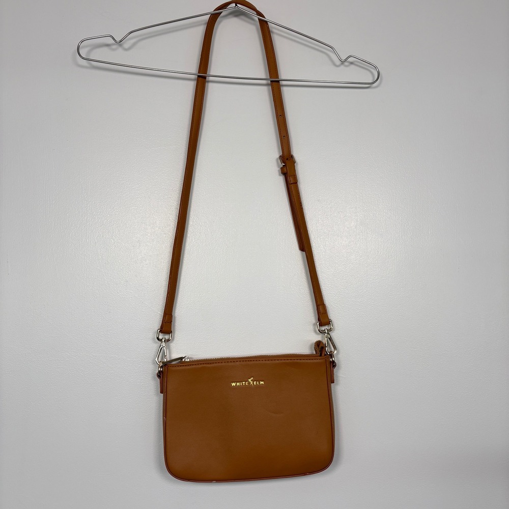 White Elm Women Crossbody Bag Small Tan Vegan Leather Gold Hardware